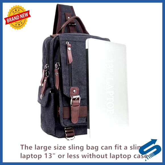 Canvas Messenger Bag Crossbody Sling Bag Travel Daypack Unisex - Picture 5 of 7